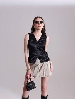 SALVIA SKY - Women Black Satin Solid Top