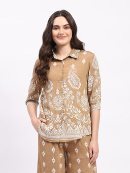 Global Republic - Women Beige Rayon Printed Shirt