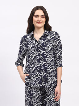 Global Republic - Women Navy Blue Rayon Printed Shirt