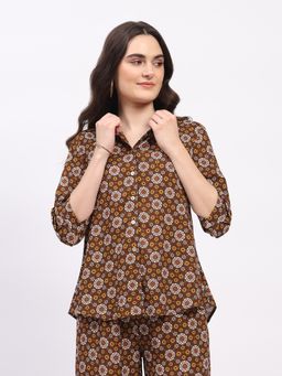Global Republic - Women Brown Cotton Printed Shirt
