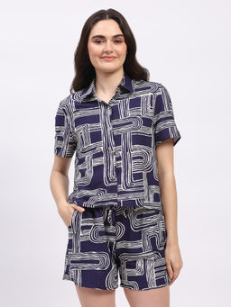 Global Republic - Women Navy Blue Rayon Abstract Print Shirt