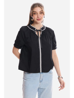 Virgio - Women Black Cotton Solid Tunic