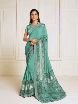 Odette - Sea Green Lycra Designer Saree with Unstitched Blouse