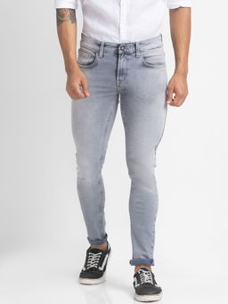 Spykar - Light Grey Cotton Super Slim Fit Tapered Length Jeans for Men (Super Skinny)