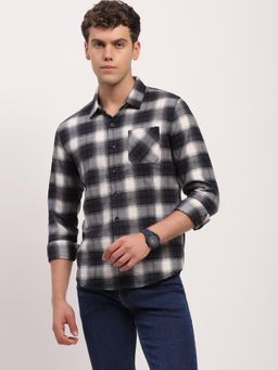 Global Republic - Cotton Wool Blend Check Spread Collar Shirt