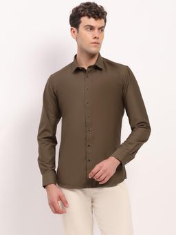 Global Republic - Viscose Blend Spread Collar Brown Shirt