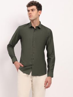 Global Republic - Viscose Blend Spread Collar Olive Shirt