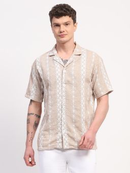 Global Republic - Linen Blend Embroidered Spread Collar Shirt