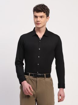 Global Republic - Nylon Spandex Solid Spread Collar Black Shirt