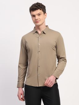 Global Republic - Nylon Spandex Solid Spread Collar Brown Shirt