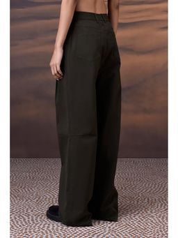 Genes Lecoanet Hemant - Military Green Cotton Twill Wide-Leg Trousers