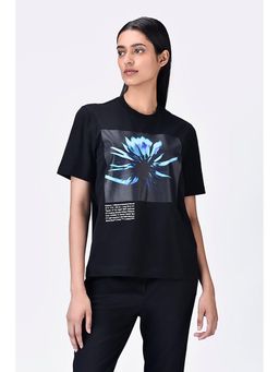 Genes Lecoanet Hemant - Cotton T-Shirt With Uv Flower Sticker -Black