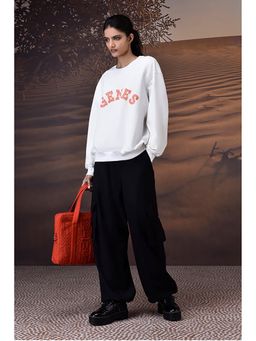 Genes Lecoanet Hemant - Ecru Crew Neck Sweatshirt With Textured Genes Applique