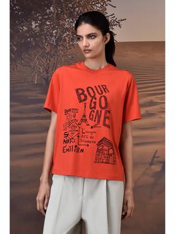 Genes Lecoanet Hemant - French Sketch Cotton Jersey T-Shirt - Coquelicot Red