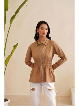 MIDORI BY SGV - Tan Women's Cotton Waist Smocked Top