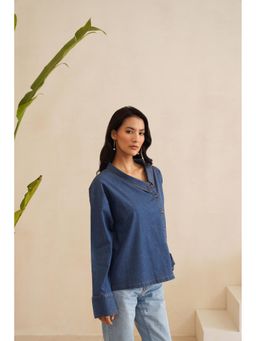 MIDORI BY SGV - Blue Women's Denim Side Placket Shirt