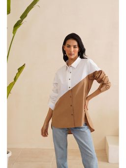 MIDORI BY SGV - White Women's Dual Colour Cotton Shirt