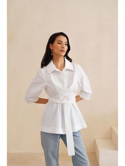 MIDORI BY SGV - White Women's Cotton Wrap Shirt