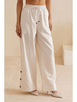 MIDORI BY SGV - Ivory Women Side Silted Linen Pants