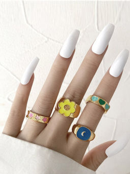 Jewels Galaxy - Jewellery For Women Gold Plated Multicolor Contemporary Stackable Rings (Set of 4)