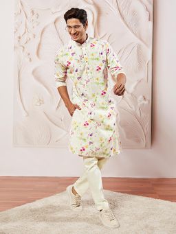 Vastramay - Men Cotton Silk Digitally Printed Floral Kurta with Trouser (Set of 2)