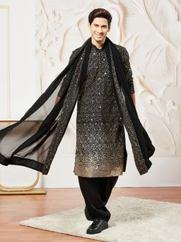 Vastramay - Men Georgette Embellished Kurta with Salwar and Dupatta (Set of 3)