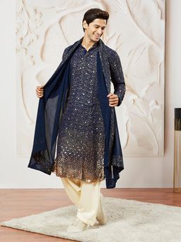 Vastramay - Men Georgette Embellished Kurta with Salwar and Dupatta (Set of 3)