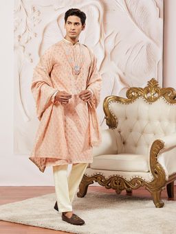 Vastramay - Men Silk Blend Ethnic Motifs Kurta with Trouser and Dupatta (Set of 3)