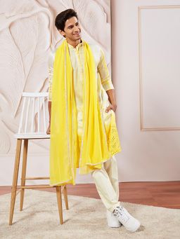 Vastramay - Men Viscose Embroidery and Mirror Work Kurta with Trouser and Dupatta (Set of 3)