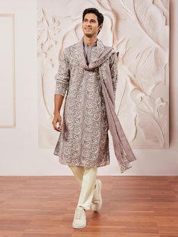 Vastramay - Men Georgette Embroidered Kurta with Trouser and Dupatta (Set of 3)
