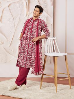 Vastramay - Men Georgette Embroidered Kurta with Salwar and Dupatta (Set of 3)