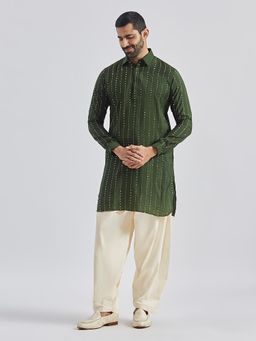 Vastramay - Men Silk Blend Foil Printed Shirt Collar Kurta with Patiala (Set of 2)