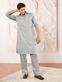 Vastramay - Men Satin Traditional Pathani Khan Kurta with Salwar (Set of 2)