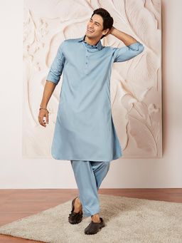 Vastramay - Men Satin Traditional Pathani Khan Kurta with Salwar (Set of 2)