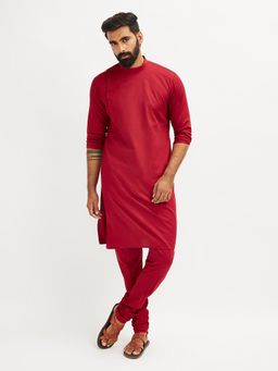 Vastramay - Men Viscose Solid Angarkha Pattern Kurta with Churidar (Set of 2)