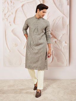 Vastramay - Men Silk Blend Sequined Embroidered Kurta with Trouser (Set of 2)