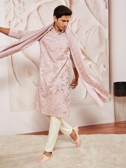 Vastramay - Men Silk Blend Sequined Embroidered Kurta with Trouser and Dupatta (Set of 3)