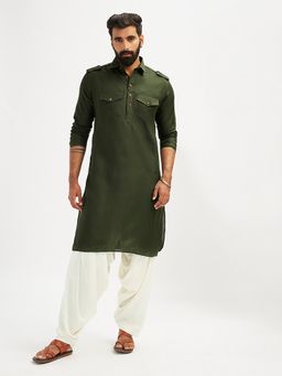 Vastramay - Men Cotton Blend Pathani Style Kurta with Patiala (Set of 2)