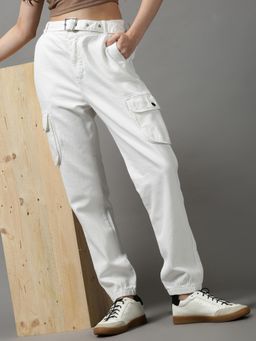 SHOWOFFFF - Womens Clean Look Jogger White Denim Jeans