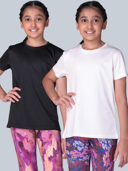 UMILDO - Girls Activewear Solid Black and White T-shirts (Pack of 2)