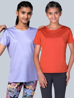 UMILDO - Girls Activewear Solid Lavender and Red T-shirts (Pack of 2)