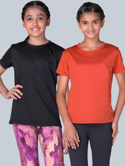 UMILDO - Girls Activewear Solid Black and Red T-shirts (Pack of 2)
