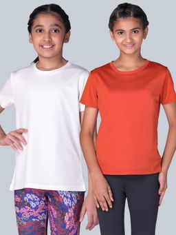 UMILDO - Girls Activewear Solid White and Red T-shirts (Pack of 2)