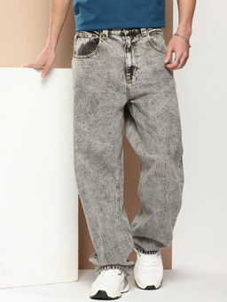 Difference of Opinion - Men Grey Denim Baggy Fit Jeans