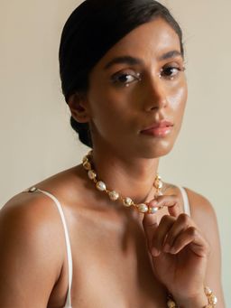Dhwani Bansal - Luna Necklace With Series Of Gold Dipped Baroque Pearls & Adjustable Gold Plated Clasp
