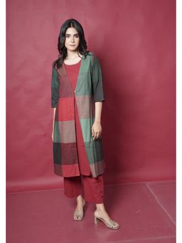 EARTHWEAR - Red Green Checks Handloom Cotton Layered Dress