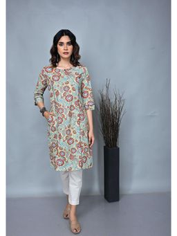 EARTHWEAR - Yellow Floral Printed Straight Cut Kurta