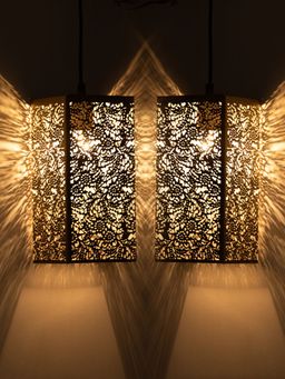 ExclusiveLane - Monochrome Lights Hand-Etched Cuboidal Hanging Pendant Lamp In Iron (Set of 2)