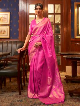 Akhilam - Womens Silk Blend Pink Woven Design Designer Saree with Unstitched Blouse