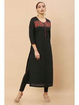 Soch - Women Black Cotton Floral Kurta
